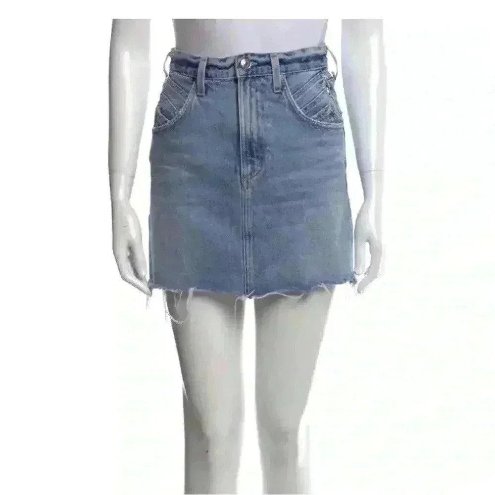 Agolde Western Light Wash Raw Hem Denim Skirt Size 24